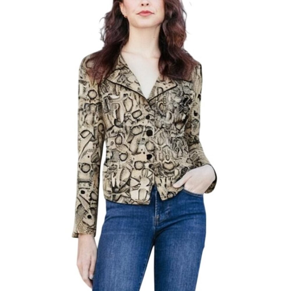 Clara S. Allover Snake Print Button-Up Allover‎ Sequin Jacket Women's Size Large